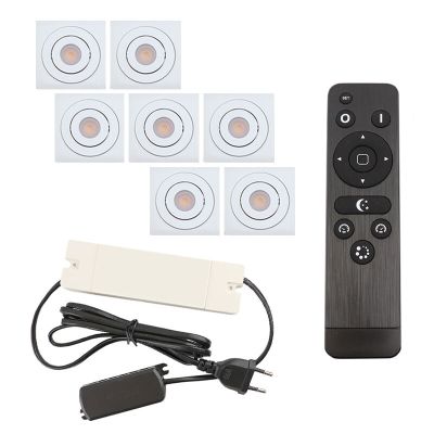 7 schwenkbare Einbaustrahler Terrassenüberdachung Rona eckig, IP44, mit Anschlussset und Fernbedienung, Weiß