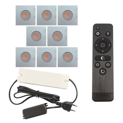 8 eckige chrom Einbaustrahler Terrassenüberdachung Dico, IP65, inkl. Anschlussset und Fernbedienung