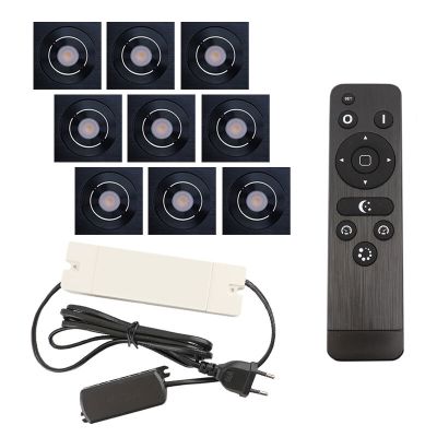 9 schwenkbare Einbaustrahler Terrassenüberdachung Rona eckig, IP44, mit Anschlussset und Fernbedienung, Schwarz