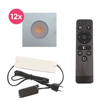 12 eckige chrom Einbaustrahler Terrassenüberdachung Dico, IP65, inkl. Anschlussset und Fernbedienung