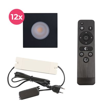 12 eckige schwarze Einbaustrahler Terrassenüberdachung Dico, IP65, inkl. Anschlussset und Fernbedienung