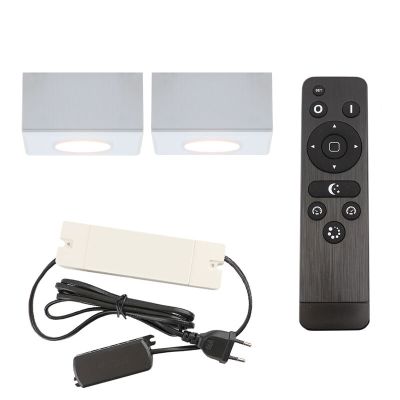 2 eckige weiße Aufbaustrahler Terrassenüberdachung Fredo, IP44, inkl. Anschlussset und Fernbedienung