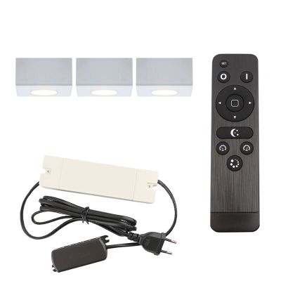 3 eckige weiße Aufbaustrahler Terrassenüberdachung Fredo, IP44, inkl. Anschlussset und Fernbedienung