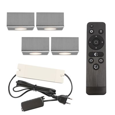 4 eckige chrom Aufbaustrahler Terrassenüberdachung Fredo, IP44, inkl. Anschlussset und Fernbedienung