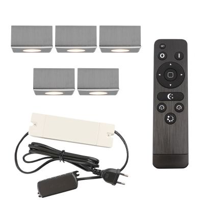 5 eckige chrom Aufbaustrahler Terrassenüberdachung Fredo, IP44, inkl. Anschlussset und Fernbedienung