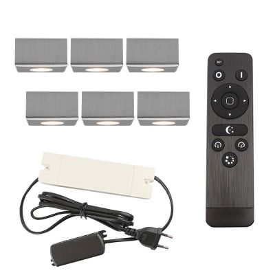 6 eckige chrom Aufbaustrahler Terrassenüberdachung Fredo, IP44, inkl. Anschlussset und Fernbedienung