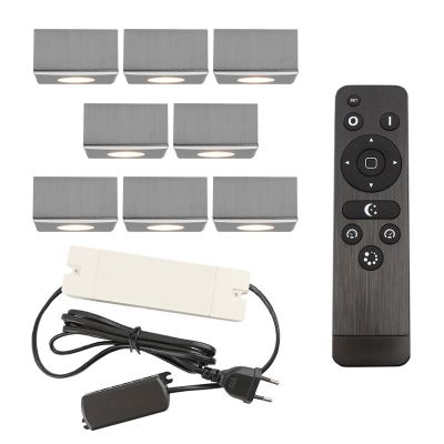 8 eckige chrom Aufbaustrahler Terrassenüberdachung Fredo, IP44, inkl. Anschlussset und Fernbedienung