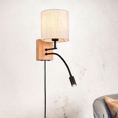 Weiße Wandleuchte Holz, Fransien, mit Schalter