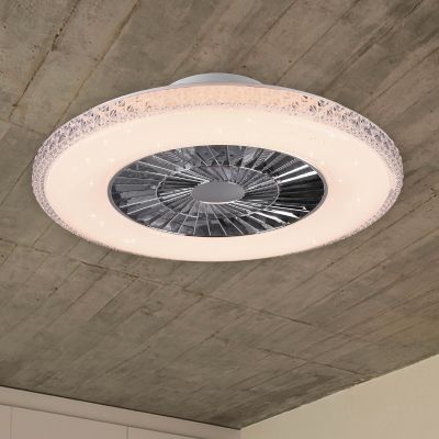 Chrom Deckenventilator Design, Damon, 40W, warm- bis kaltweiß einstellbare LED, mit Fernbedienung