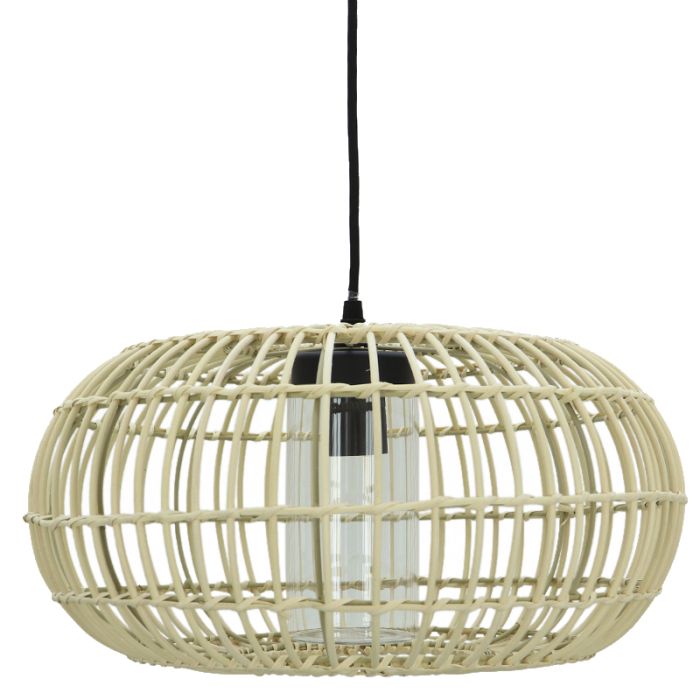 Rattan Pendelleuchte Badezimmer Braun, Emilio, IP44