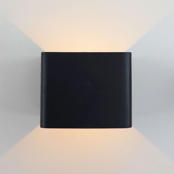 Aufladbare Up down Wandleuchte Schwarz, Dion, 1W, 2700K LED, IP44, Bewegungssensor