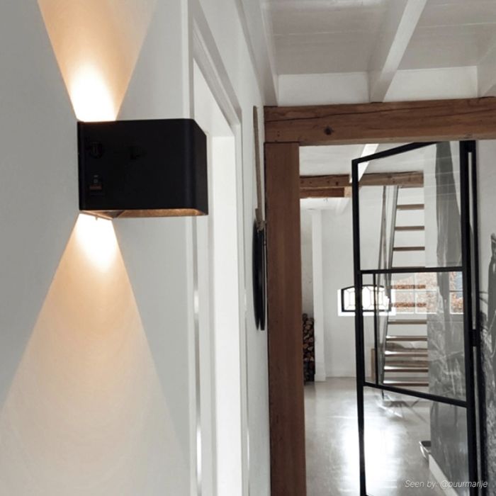 Aufladbare Up down Wandleuchte Schwarz, Dion, 1W, 2700K LED, IP44, Bewegungssensor