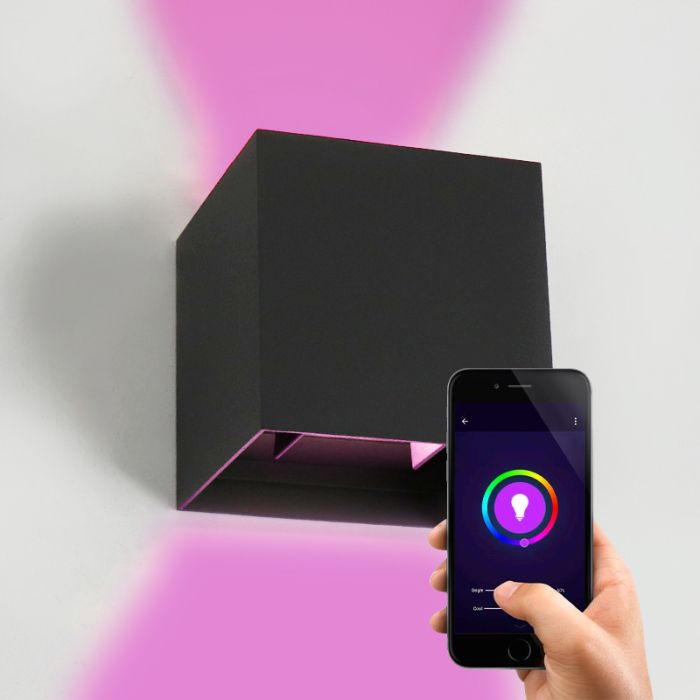 Moderne Smart Wandleuchte Schwarz, Dion, 6W, RGBW LED, IP65