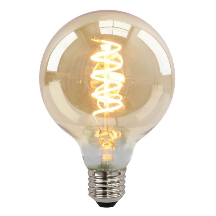 Dimmbare E27 LED Lampe, Tuelo, G95, 4w, Bernstein glas, 2200K