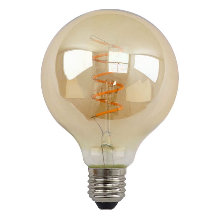 Dimmbare E27 LED Lampe, Tuelo, G95, 4w, Bernstein glas, 2200K