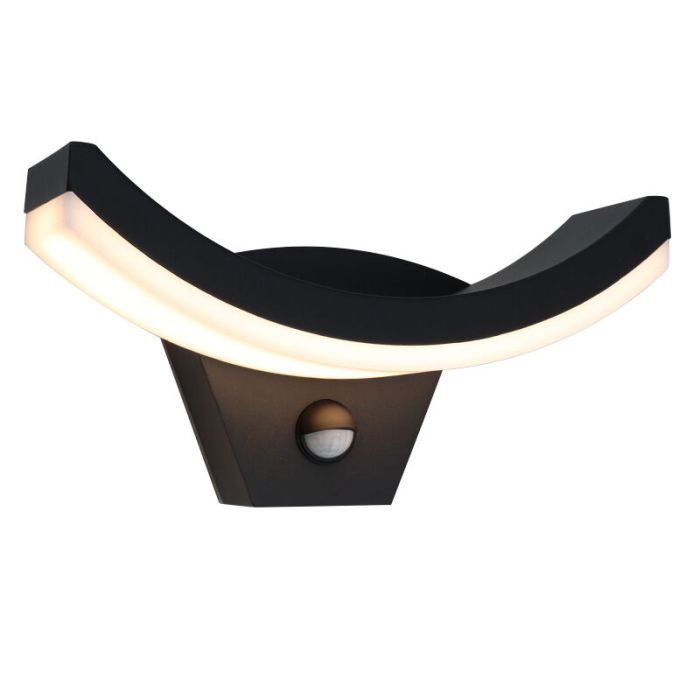 Moderne Außen Wandleuchte mit Bewegungsmelder Schwarz, Annemay, 7W, 3000K LED, IP54