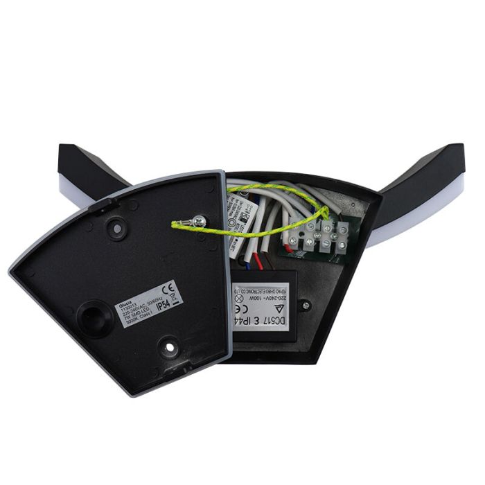 Moderne Außen Wandleuchte mit Bewegungsmelder Schwarz, Annemay, 7W, 3000K LED, IP54