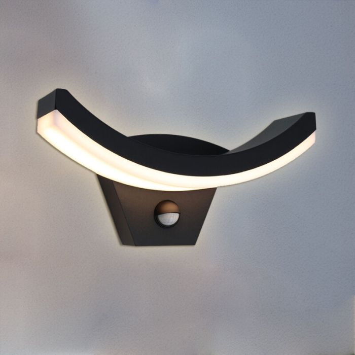 Moderne Außen Wandleuchte mit Bewegungsmelder Schwarz, Annemay, 7W, 3000K LED, IP54