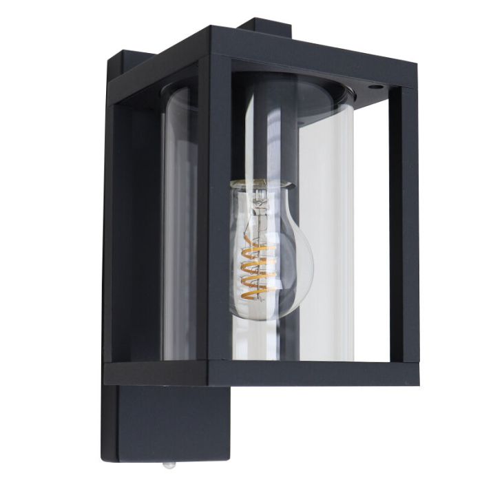 Moderne Außen Wandleuchte mit Dämmerungsmelder Schwarz, Amalie, IP54