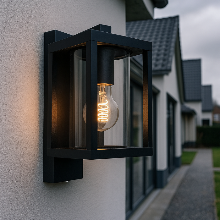 Moderne Außen Wandleuchte mit Dämmerungsmelder Schwarz, Amalie, IP54