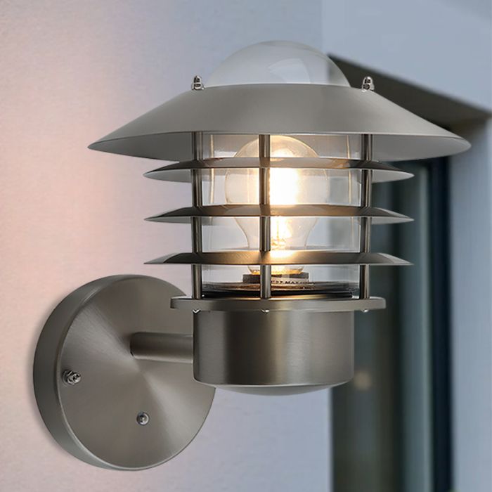 Edelstahl Außen Wandleuchte mit Dämmerungsmelder Silber, Felice, IP44