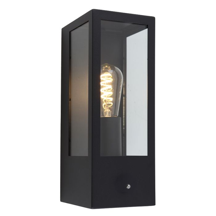 Moderne Außen Wandleuchte mit Dämmerungsmelder Schwarz, Senne, IP44