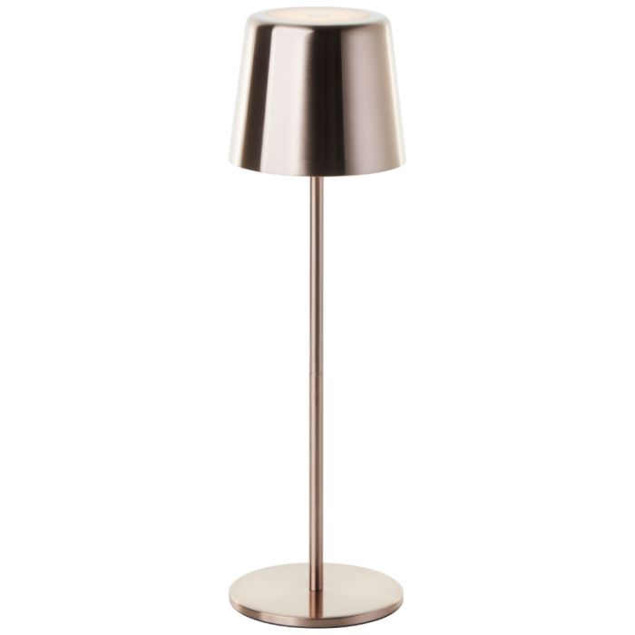 Moderne aufladbare Außen Tischlampe Kupfer, Skander, 4W, warm- bis kaltweiß einstellbare LED, IP44, mit Touch-Dimmer