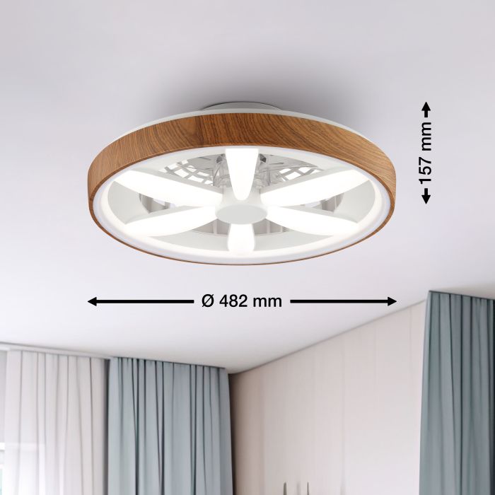 Kunststoff Deckenventilator Holz, Roos, 48W, RGBW LED, mit Fernbedienung