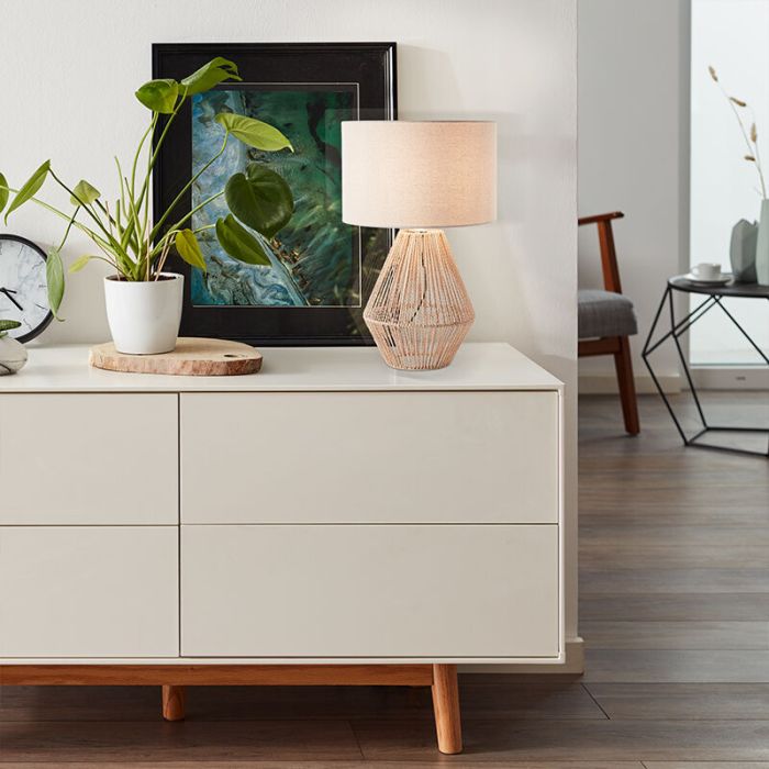Landhaus Tischleuchte Beige, Fennie, mit Schalter