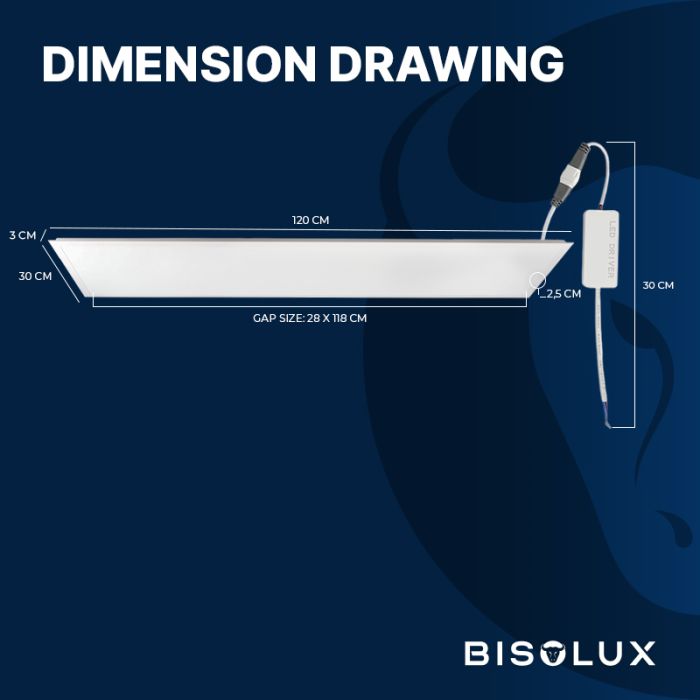 LED Panel 120x30 - 38W - 3000K - Back-lit