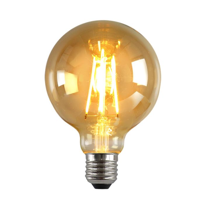 Dimmbare E27 LED Lampe, G95, 6W, Bernstein glas, 2200K
