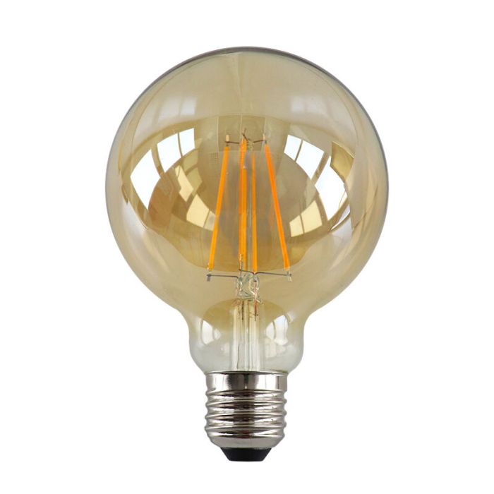 Dimmbare E27 LED Lampe, G95, 6W, Bernstein glas, 2200K