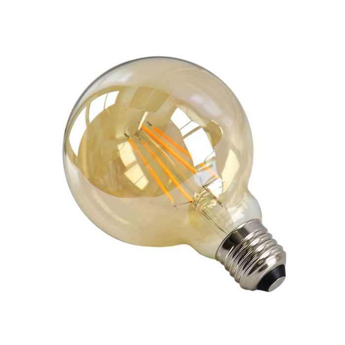 Dimmbare E27 LED Lampe, G95, 6W, Bernstein glas, 2200K