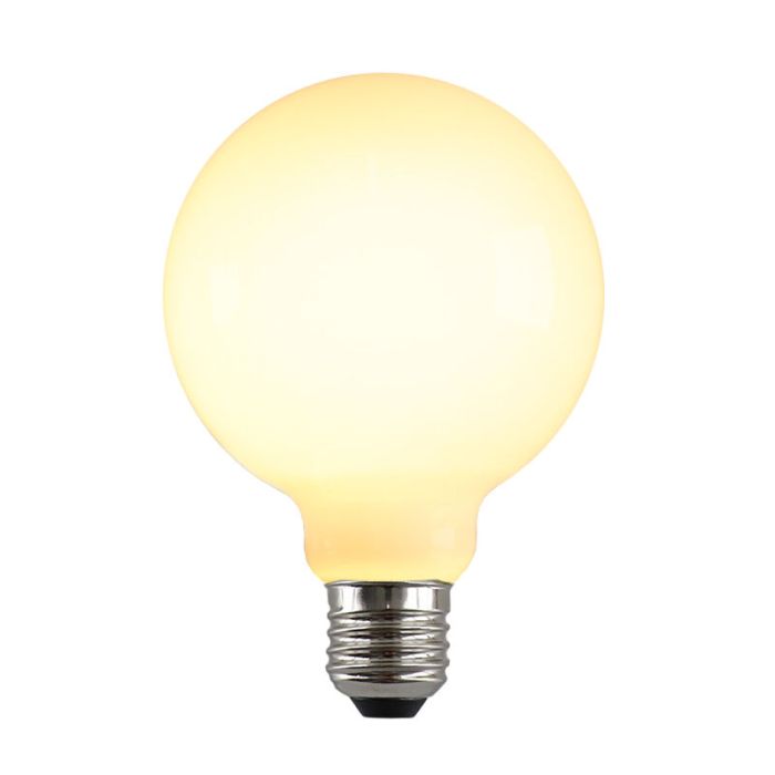 Dimmbare E27 LED Lampe, G95, 5W, Weiß Glas, 2700k