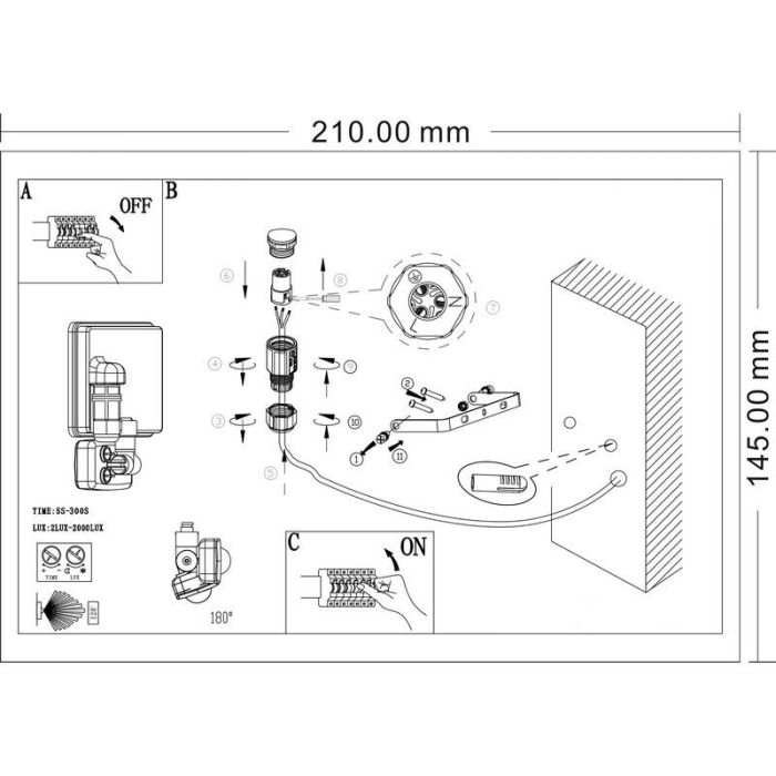 Weiße Außen Wandleuchte mit Bewegungsmelder Aluminium, Joey, IP44