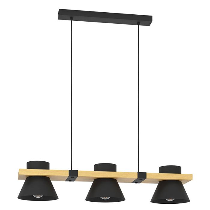 Schwarze retro Pendelleuchte Holz, Juanita