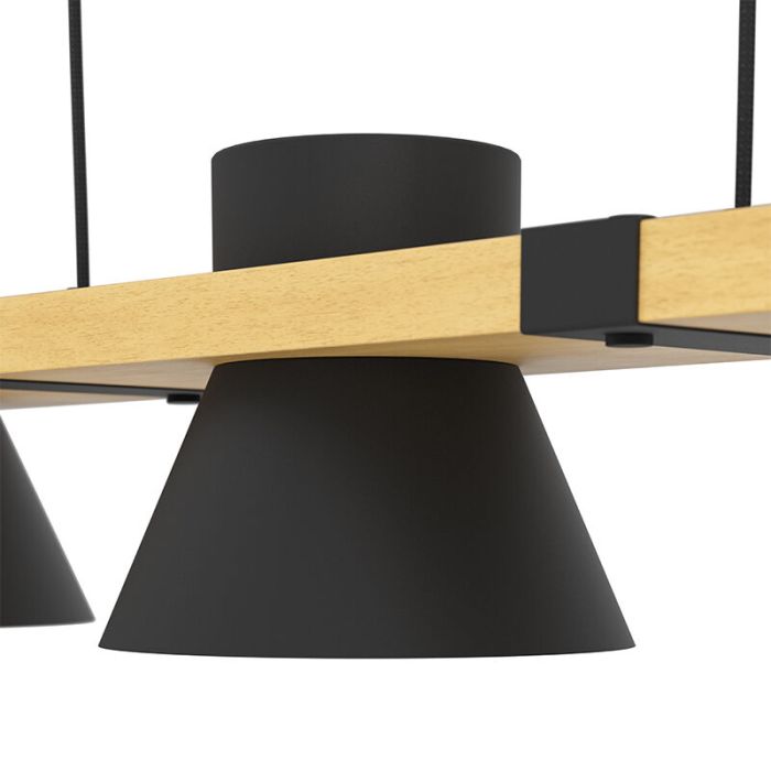 Schwarze retro Pendelleuchte Holz, Juanita