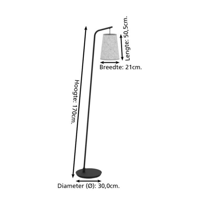 Graue Stehlampe Stoff, Allan, mit Schalter