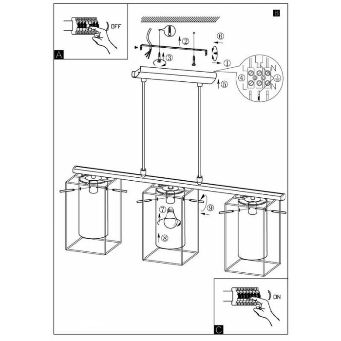 Schwarze industrielle Pendelleuchte Glas, Aprica