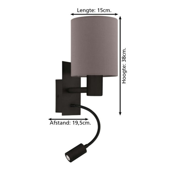 Taupe Bettlampe Stoff, Abano, mit Schalter