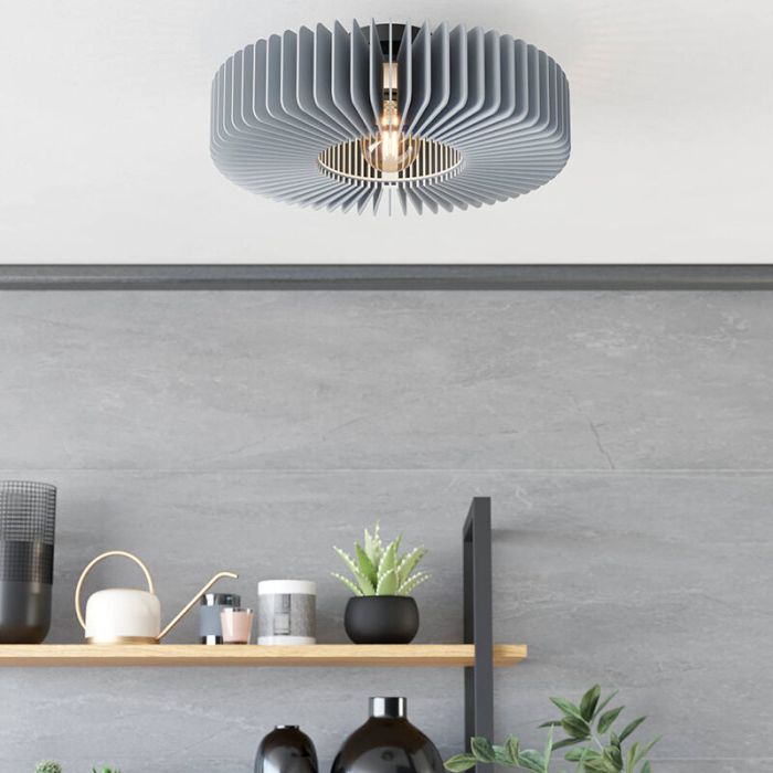 Graue moderne Deckenlampe Holz, Muna