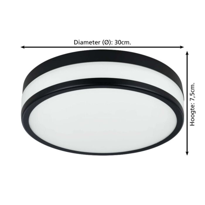 Schwarze Badezimmer Deckenleuchte Glas, Jacco, 5,7W, 3000K LED, IP44