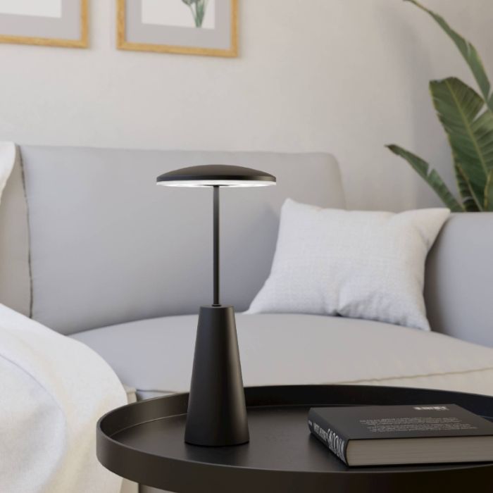 Schwarze moderne Tischleuchte Stahl, Ishika, 2,8W, White Switch LED, IP54, mit Touch-Dimmer