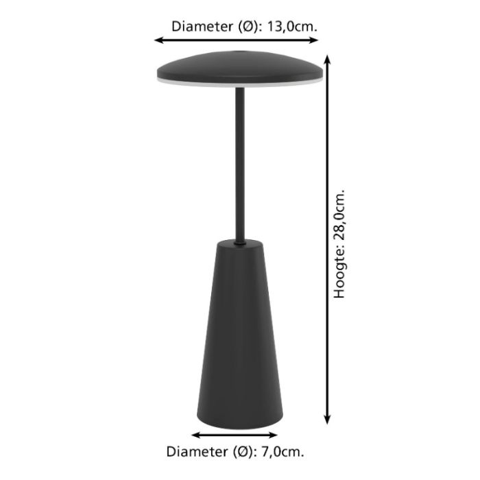 Schwarze moderne Tischleuchte Stahl, Ishika, 2,8W, White Switch LED, IP54, mit Touch-Dimmer