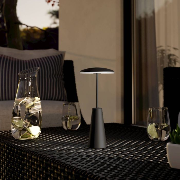 Schwarze moderne Tischleuchte Stahl, Ishika, 2,8W, White Switch LED, IP54, mit Touch-Dimmer