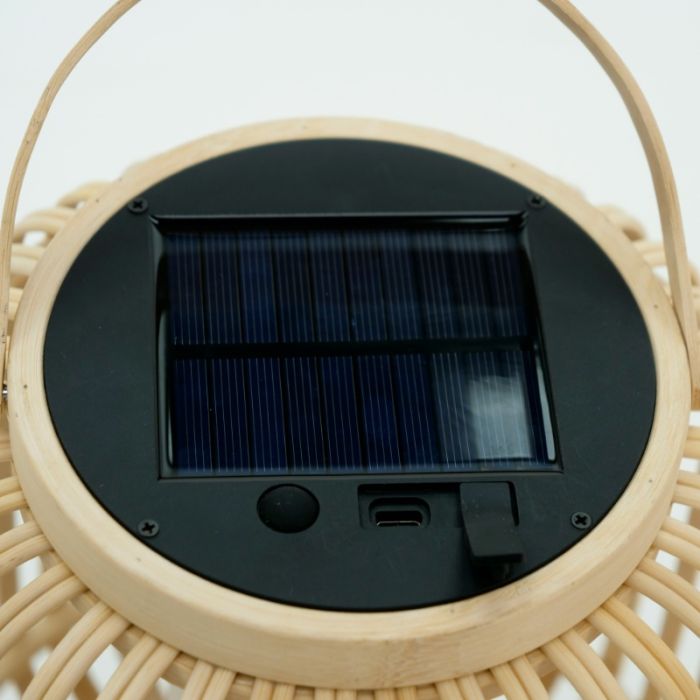 Braune Solar Außen Tischlampe Holz, Hanin, 3,3W, 4000K LED, IP44, mit Schalter