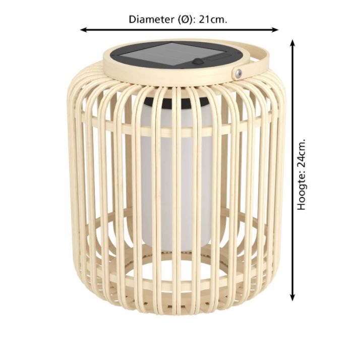 Braune Solar Außen Tischlampe Holz, Hanin, 3,3W, 4000K LED, IP44, mit Schalter
