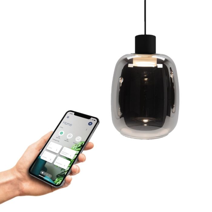 Schwarze Smart Pendelleuchte Rauchglas, Tamika, 3,7W, RGBW LED