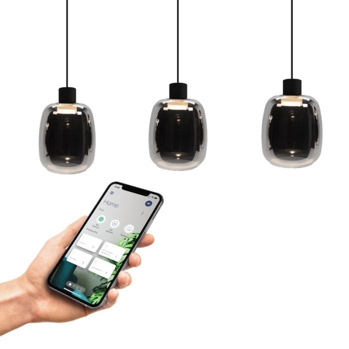 Schwarze Smart Pendelleuchte Rauchglas, Tamika, 3,7W, RGBW LED