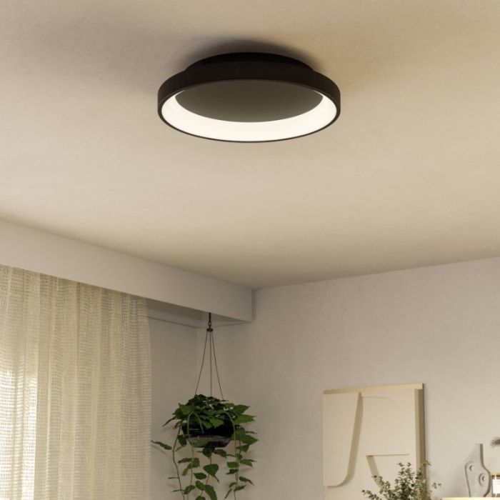 Schwarze moderne Deckenleuchte Kunststoff, Shauni, 12W, warm- bis kaltweiß einstellbare LED, mit Fernbedienung